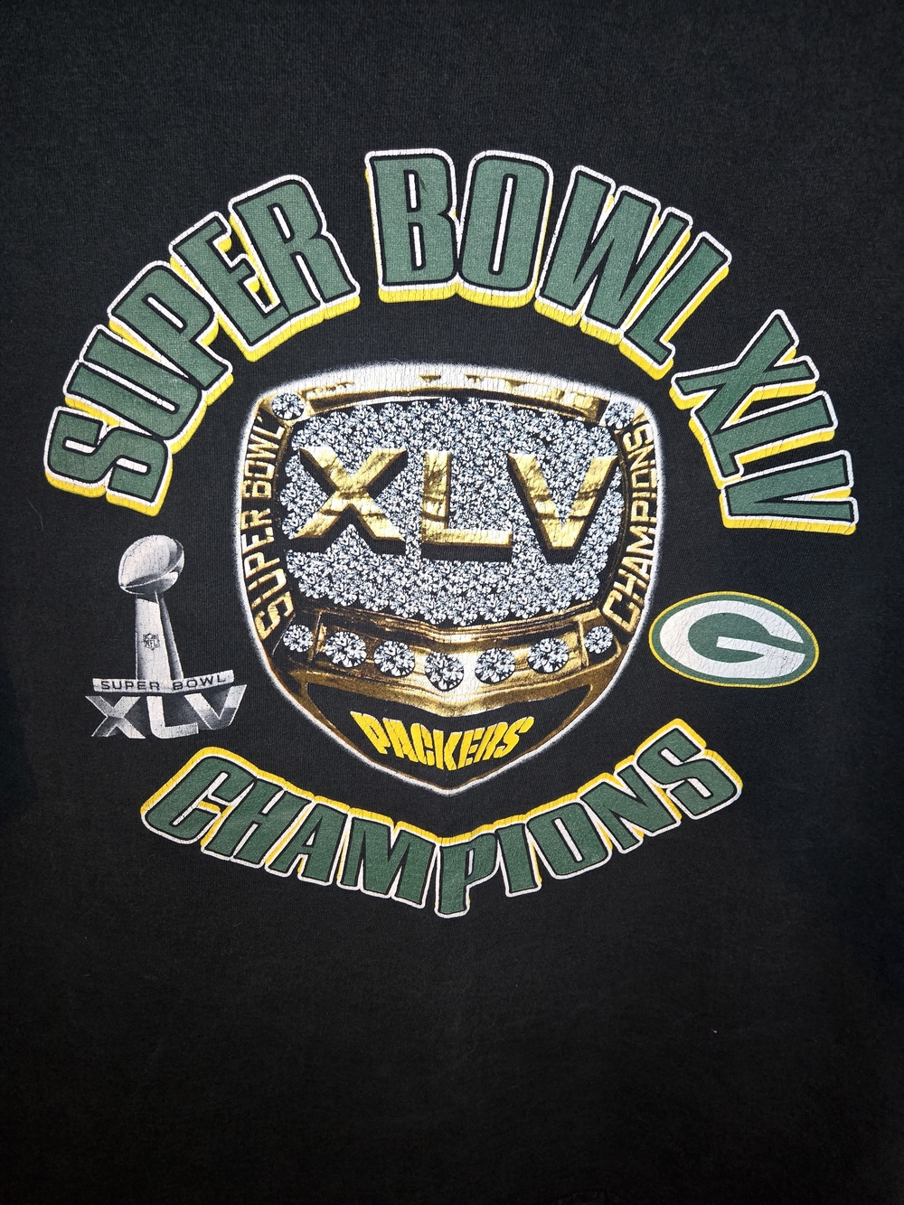 NFL Team Apparel Green Bay Packers Super Bowl XLV Champions T Shirt Black Men XL